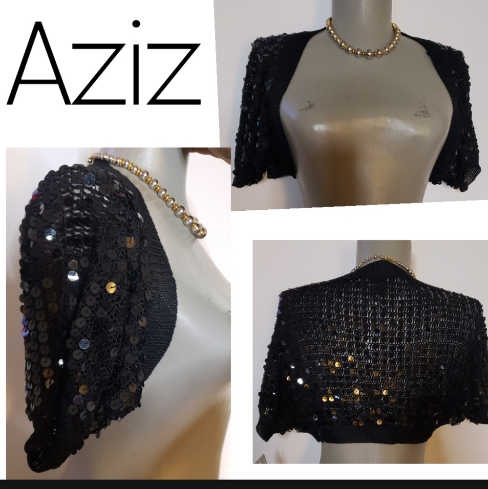 Aziz blk sequin crop sweater. Sz Sm